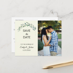 Aquarellgrün   FOTO SAVE THE DATE Ankündigungspostkarte