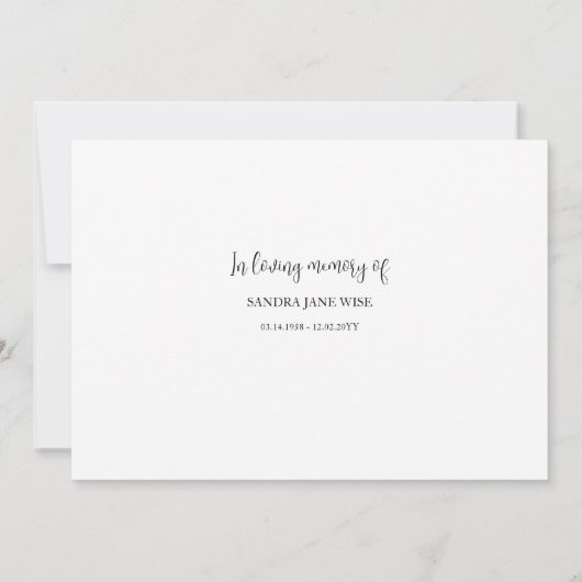 Aquarellgrün Foto Todesanzeige und Beerdigung Einladung (Rückseite)