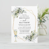 Aquarellgrün Geo Rahmen Glas Bow Dusty Blue Einladung (Stehend Vorderseite)