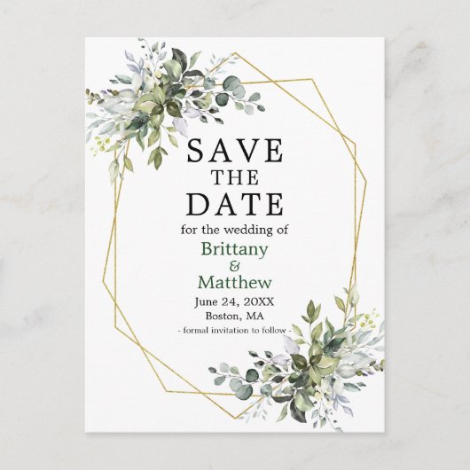 Aquarellgrün Geo Rahmen Save the Date grün Postkarte (Vorderseite)