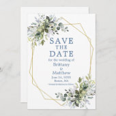 Aquarellgrün Geometrischer Rahmen Dusty Blau Save The Date (Vorne/Hinten)