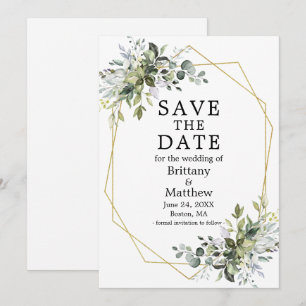 Aquarellgrün Geometrischer Rahmen Save The Date