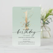 Aquarellgrün Gold Erster Geburtstag 1. Geburtstag Einladung (Stehend Vorderseite)