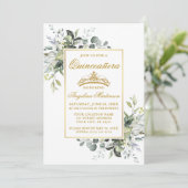 Aquarellgrün Gold Sage Green Quinceanera Einladung (Stehend Vorderseite)