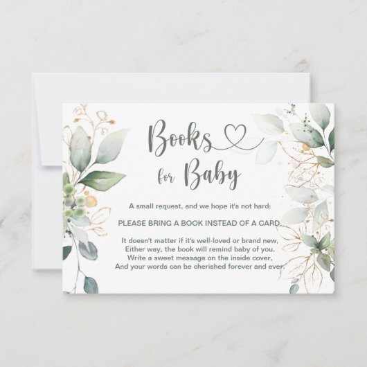 Aquarellgrün & goldenes Blattwerk Buch für Baby In Einladung (Vorderseite)