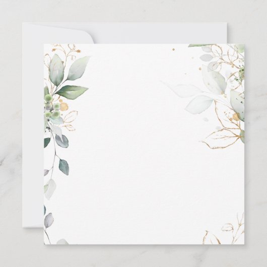 Aquarellgrün & goldfarbene Blätter Flat Danke Kart (Rückseite)