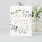 Aquarellgrün & goldfarbene Blätter Flat Danke Kart (Stehend Vorderseite)