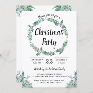 Aquarellgrün Heiliger Kranz Weihnachtsfest Party Einladung
