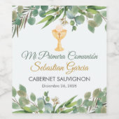 Aquarellgrün in Spanisch Erste Kommunion Weinetikett (Einzelnes Label)