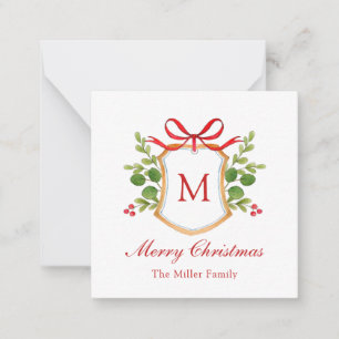 Aquarellgrün Monogram Wappen Weihnachten Mitteilungskarte