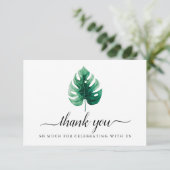 Aquarellgrün Monstera Leaf Danke Karte (Stehend Vorderseite)