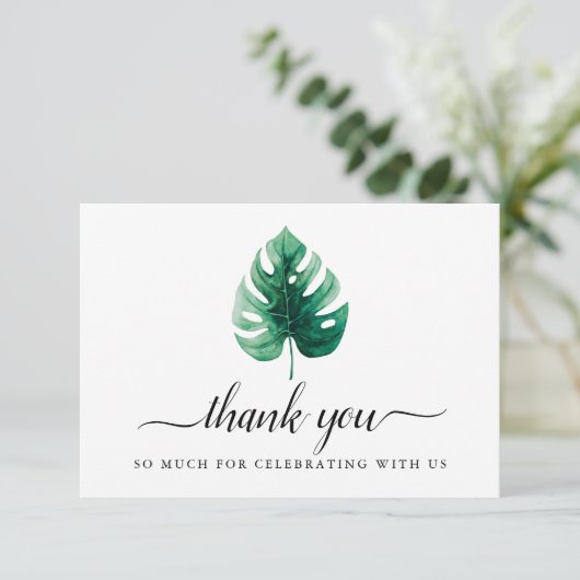 Aquarellgrün Monstera Leaf Danke Karte (Stehend Vorderseite)