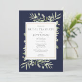 Aquarellgrün Navy Blue Bridal Tea Party Einladung (Stehend Vorderseite)
