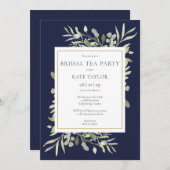 Aquarellgrün Navy Blue Bridal Tea Party Einladung (Vorne/Hinten)