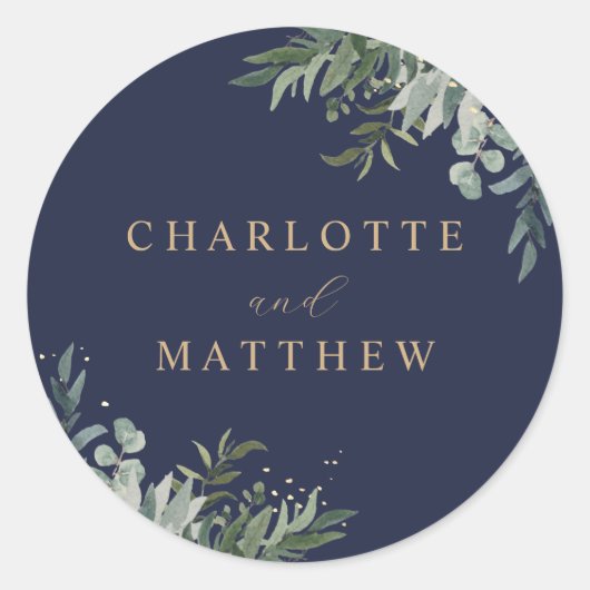 Aquarellgrün | Navy Wedding Umschlag Aufkleber (Vorderseite)