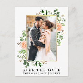Aquarellgrün Peach Rose Save the Date Postkarte