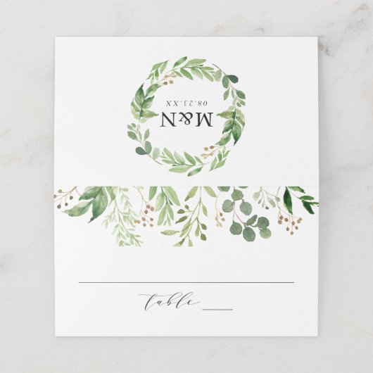 Aquarellgrün | Personalisierte Hochzeit Platzkarte (Außenseite Aufgefaltet)