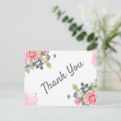 Aquarellgrün Pink Blume Vielen Dank Feiertagspostkarte (Stehend Vorderseite)