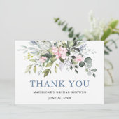 Aquarellgrün Pink Dusty Blue Brautparty Dankeskarte (Stehend Vorderseite)