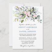 Aquarellgrün Pink Dusty Blue Foto Wedding Einladung (Vorderseite)