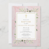 Aquarellgrün Pink Taufe Christening Einladung (Vorderseite)