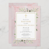 Aquarellgrün Pink Taufe Christening Einladung (Vorne/Hinten)