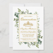 Aquarellgrün Quinceanera Gold Sage Green Einladung (Vorderseite)
