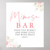 Aquarellgrün Rosa Blumenstrauß Mimosa Bar Sign Poster (Vorne)