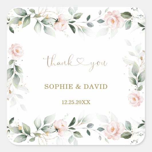 Aquarellgrün Rosa Blumenzwiebeln Quadratischer Aufkleber (Vorderseite)