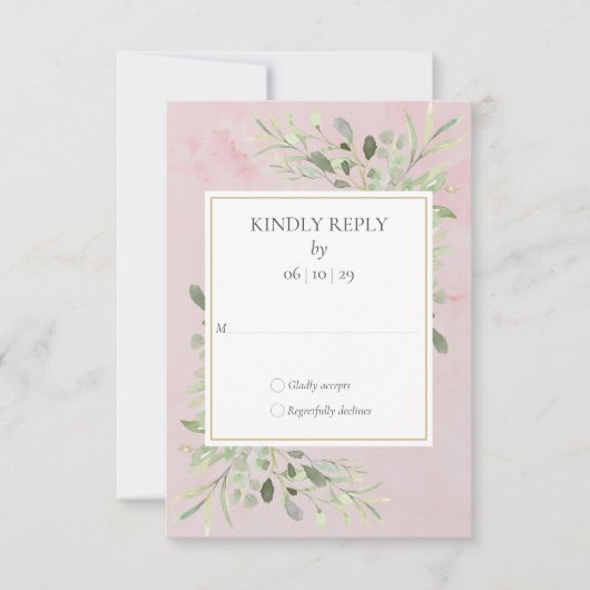 Aquarellgrün Rosa Marmormor Hochzeit RSVP (Vorderseite)