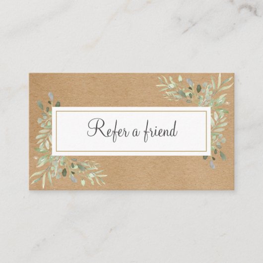 Aquarellgrün Rustikale Kraft Empfehlungskarte (Vorderseite)