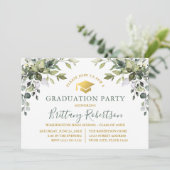 Aquarellgrün Sage Green Gold Grad Party Einladung (Stehend Vorderseite)