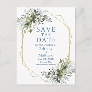 Aquarellgrün Save the Date Dusty Blue Postkarte