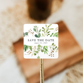 Aquarellgrün Save the Date Personalisiert Quadratischer Aufkleber