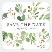 Aquarellgrün Save the Date Personalisiert Quadratischer Aufkleber (Vorderseite)