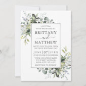 Aquarellgrün Silber Rahmen Farbe Grün Einladung (Vorderseite)
