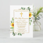 Aquarellgrün Sonnenblumen Erste Kommune Einladung (Stehend Vorderseite)