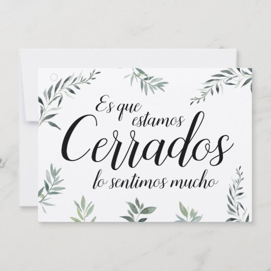 Aquarellgrün Spanisches Open Closed Zeichen (Rückseite)