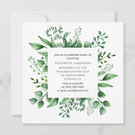 Aquarellgrün Süß 16. Grüner 16. Geburtstag Einladung