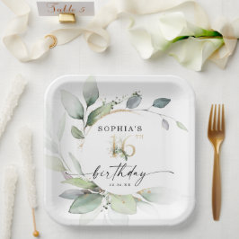 Aquarellgrün Sweet 16. Geburtstag Pappteller