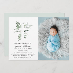Aquarellgrün Taufe Foto Einladung