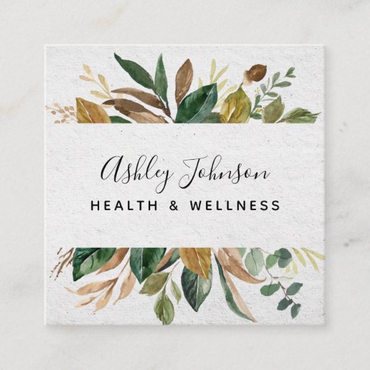 Aquarellgrün Typografie Weiß & Grün Quadratische Visitenkarte (Vorderseite)