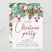 Aquarellgrün und Berries Weihnachts-Party Einladung (Vorne/Hinten)