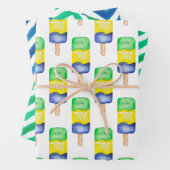 Aquarellgrün und blaue Popsität Zickzack Geschenkpapier Set (Beispiel)