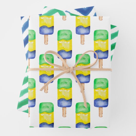 Aquarellgrün und blaue Popsität Zickzack Geschenkpapier Set (Beispiel)