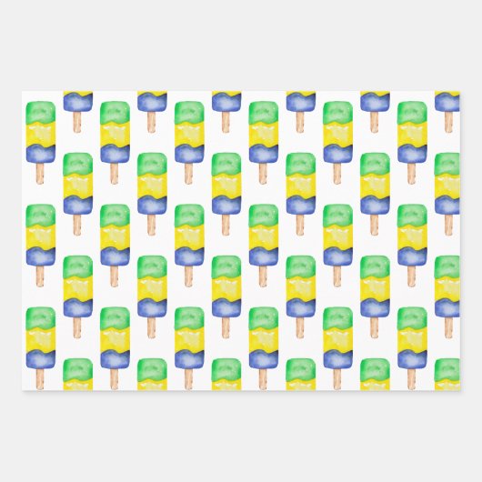 Aquarellgrün und blaue Popsität Zickzack Geschenkpapier Set (Vorderseite)