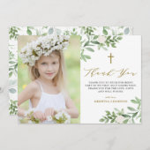 Aquarellgrün und Blume Erste Kommune Dankeskarte (Vorne/Hinten)