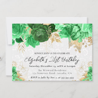 Aquarellgrün und Gold Blume 21. Geburtstag Einladung