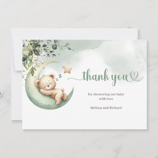 Aquarellgrün und Gold über dem Mondbär Dankeskarte (Vorderseite)