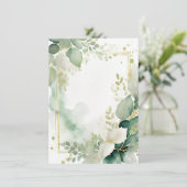 Aquarellgrün und Goldblanke Hochzeit Einladung (Stehend Vorderseite)